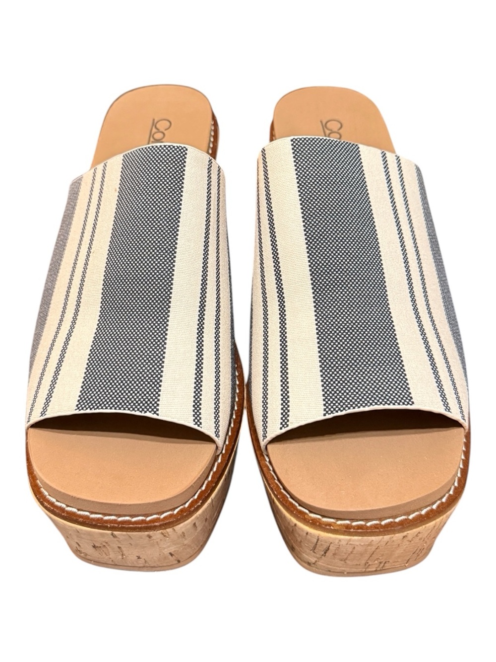 Corkys Mug Shot Platform Wedge Sandals Black Natural Stripe 2 Size 10